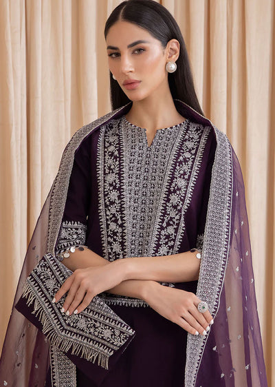 UF-7007 - Readymade - Embroidered Raw Silk Suit 2024 - Memsaab Online