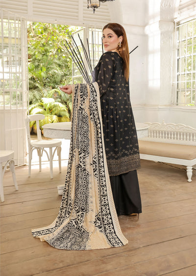 AMT4801 - Black Readymade Lawn Suit - Memsaab Online