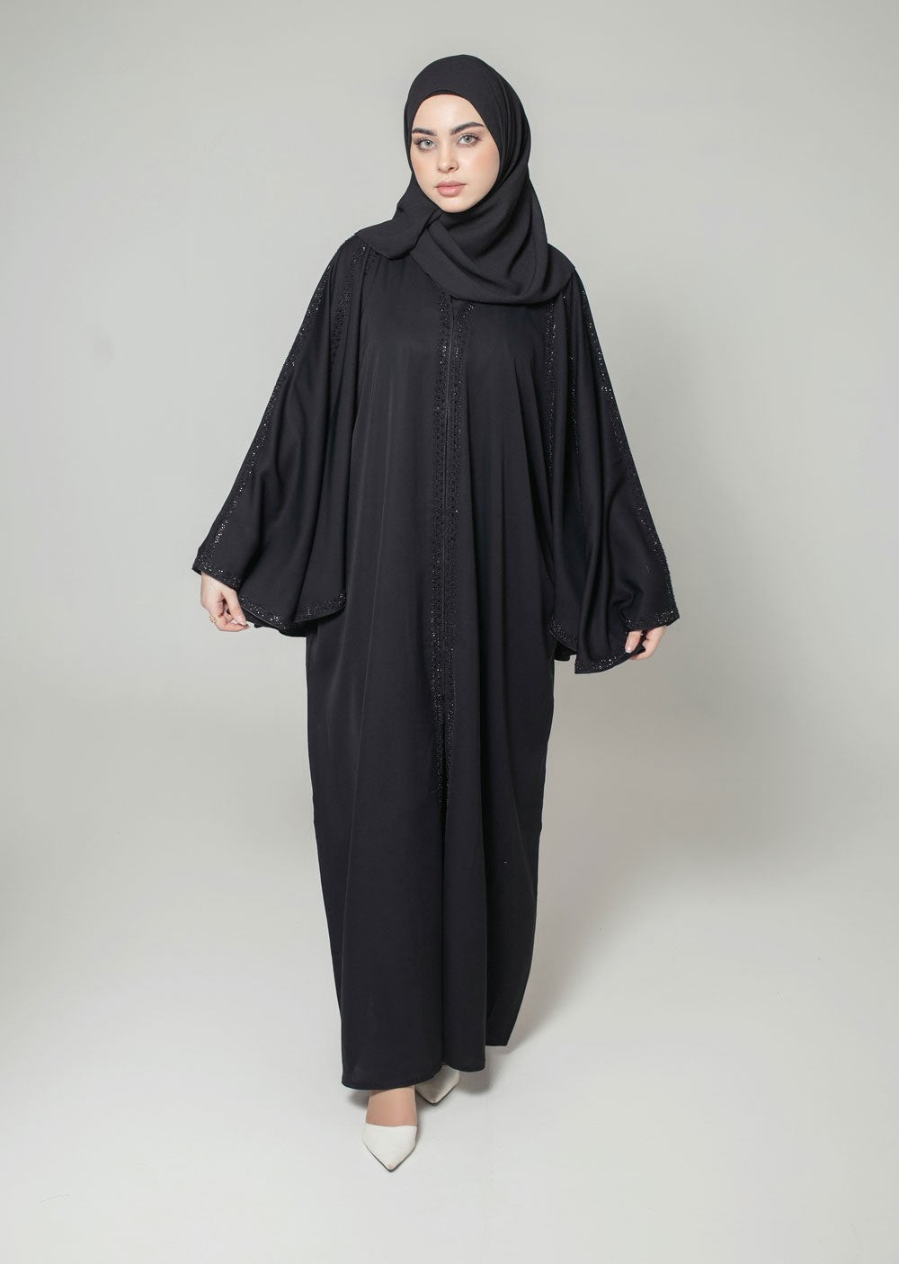 DSL-08 Laraib - Black Jacket Style Abaya Set - Memsaab Online