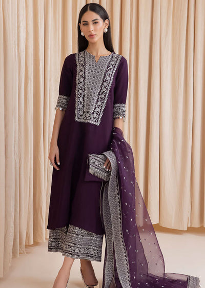 UF-7007 - Readymade - Embroidered Raw Silk Suit 2024 - Memsaab Online