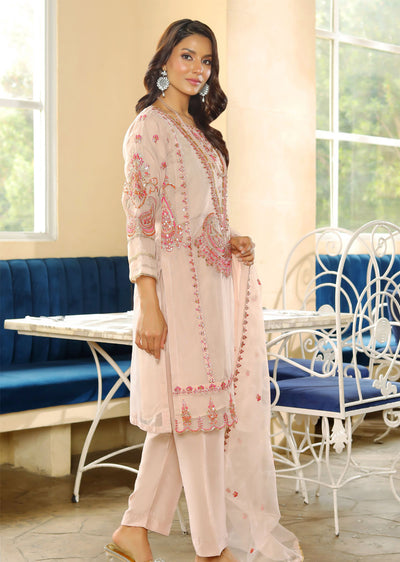 KLD320 Kaif - Nude Readymade Organza Suit - Memsaab Online