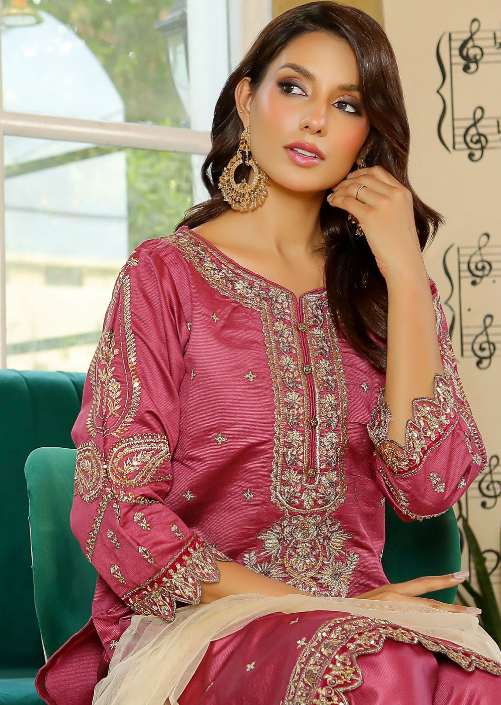 KLD317 Hoor - Pink Readymade Khadi Net Suit - Memsaab Online