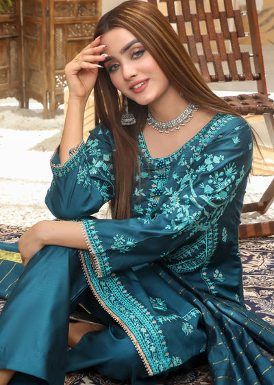 KLD204 Rustic - Readymade Teal Suit - Memsaab Online