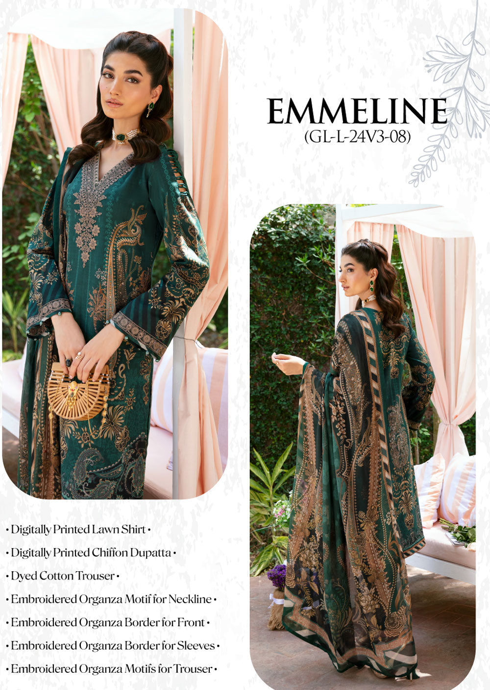 GLL-24V-08 - EMMELINE - Unstitched - The Summer Glow Lawn Collection 2024 - Memsaab Online