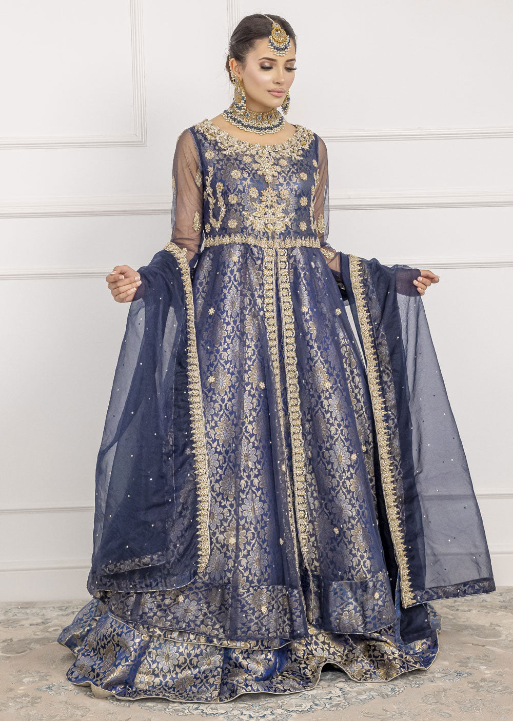 SRB1208 - Fareeda - Navy Sehrish.B Designer - Memsaab Online