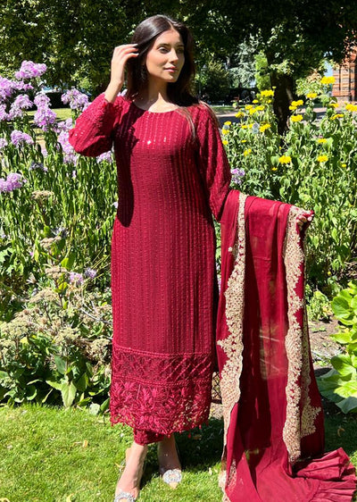 UMR901 Rixos - Maroon Memsaab Formal Chiffon Suit - Memsaab Online