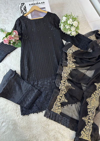 UMR901 Rixos - Black Memsaab Formal Chiffon Suit - Memsaab Online