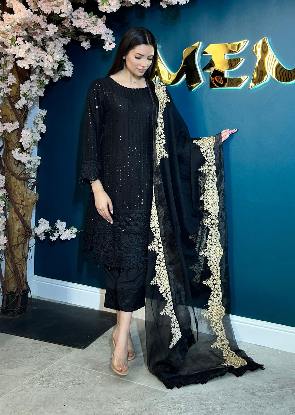 UMR901 Rixos - Black Memsaab Formal Chiffon Suit - Memsaab Online