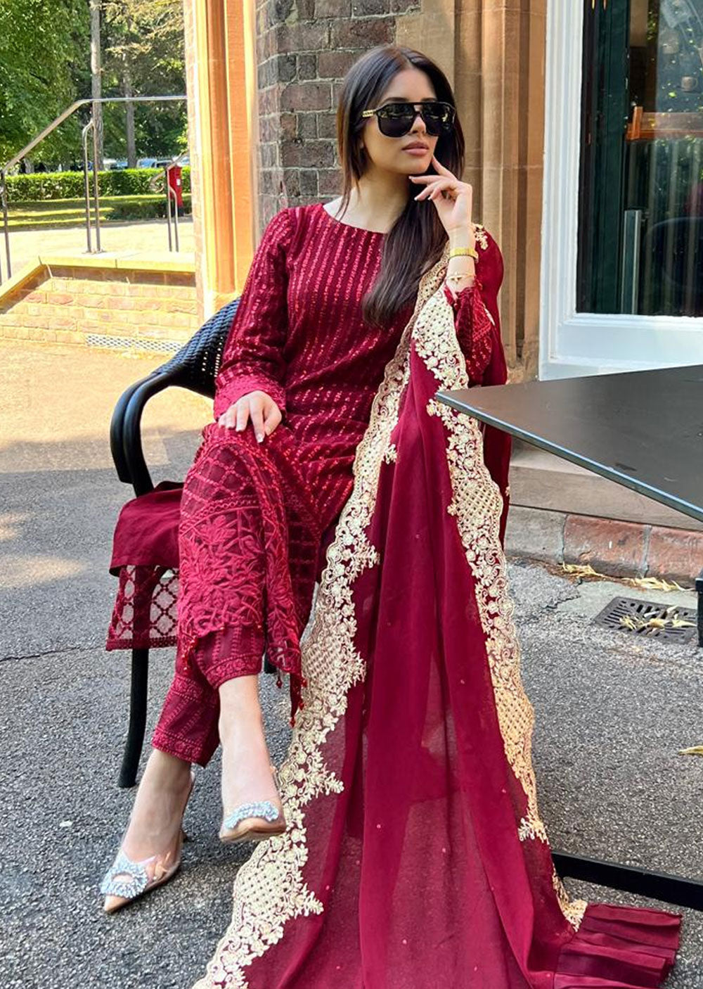 UMR901 Rixos - Maroon Memsaab Formal Chiffon Suit - Memsaab Online