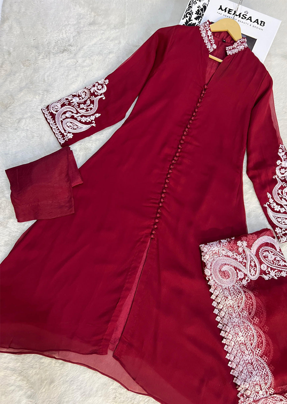 UMR904 - Maroon Memsaab Formal Chiffon Suit - Memsaab Online