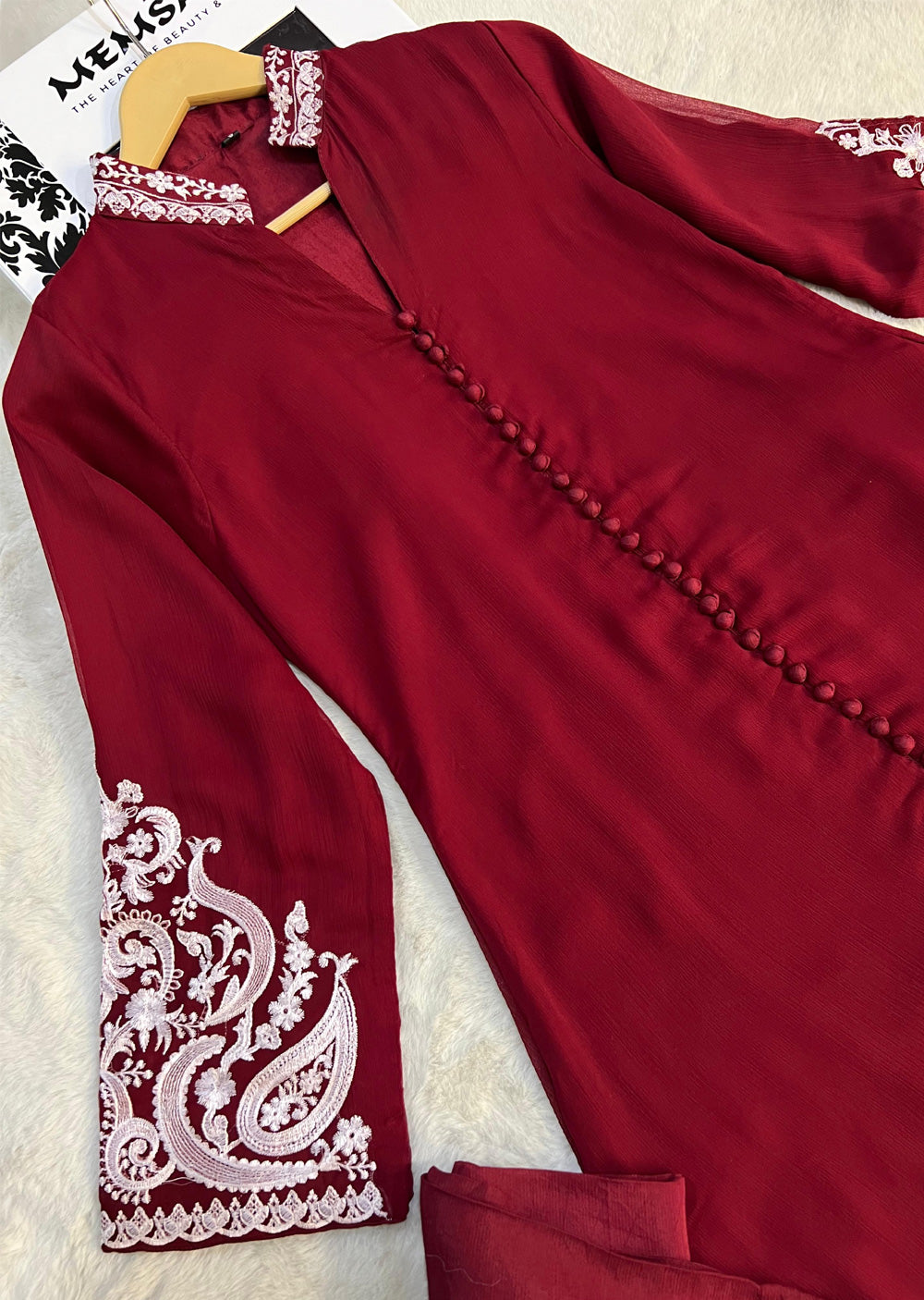 UMR904 - Maroon Memsaab Formal Chiffon Suit - Memsaab Online