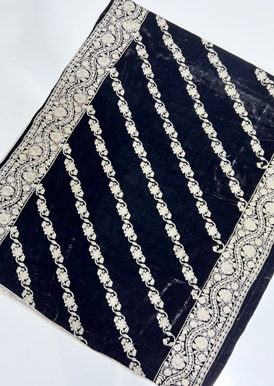 SMSH904 Black Embroidered Velvet Shawl - Memsaab Online