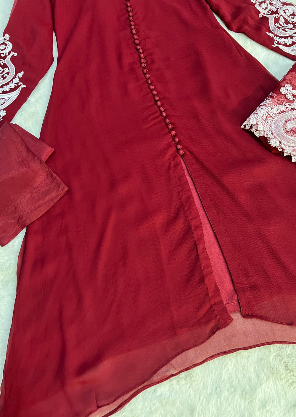 UMR904 - Maroon Memsaab Formal Chiffon Suit - Memsaab Online