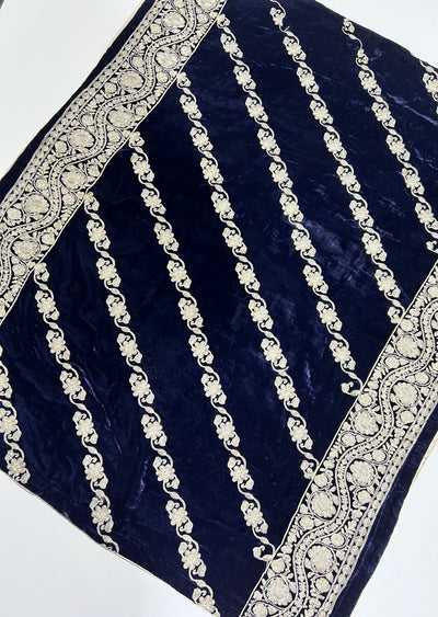 SMSH904 Navy Embroidered Velvet Shawl - Memsaab Online