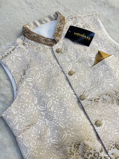 AK209 - Beige - Fancy Waistcoat - Father & Son - Memsaab Online