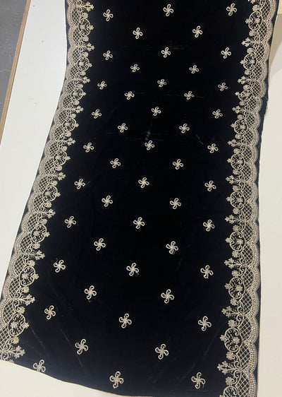 SMSH906 Black Embroidered Velvet Shawl - Memsaab Online