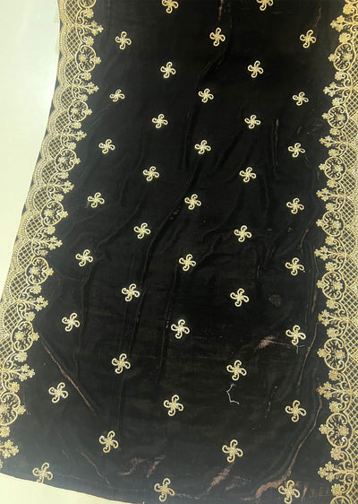 SMSH906 Brown Embroidered Velvet Shawl - Memsaab Online
