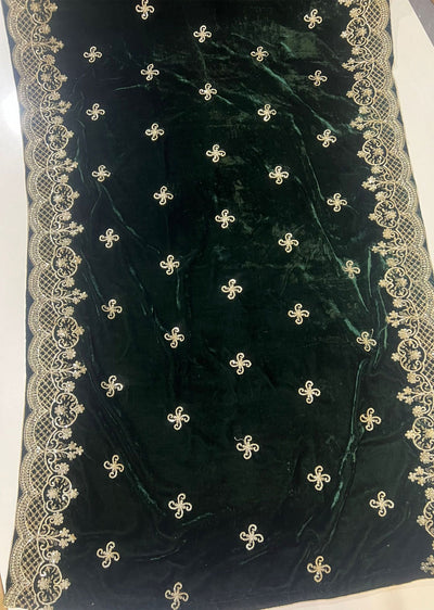 SMSH906 Green Embroidered Velvet Shawl - Memsaab Online