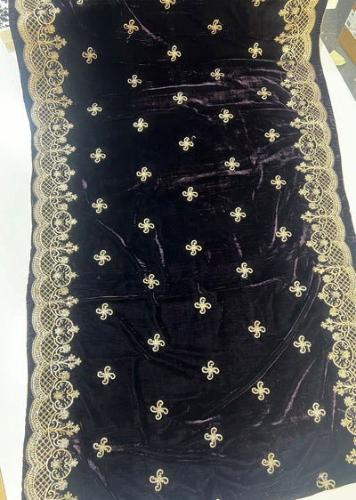 SMSH906 Purple Embroidered Velvet Shawl - Memsaab Online