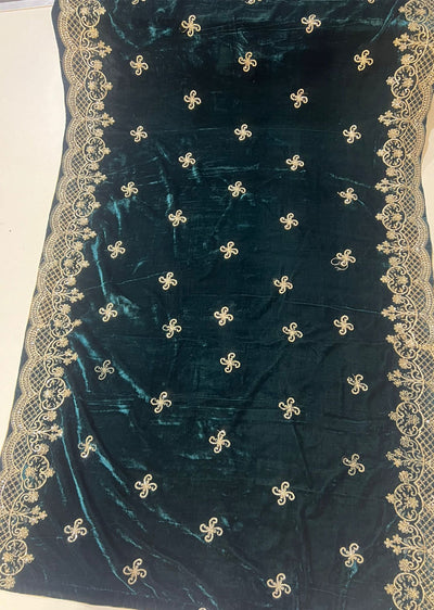 SMSH906 Teal Embroidered Velvet Shawl - Memsaab Online