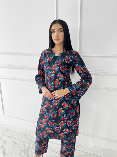 BUT-117- Black- S.Prints Printed Lawn Co-ords - Memsaab Online