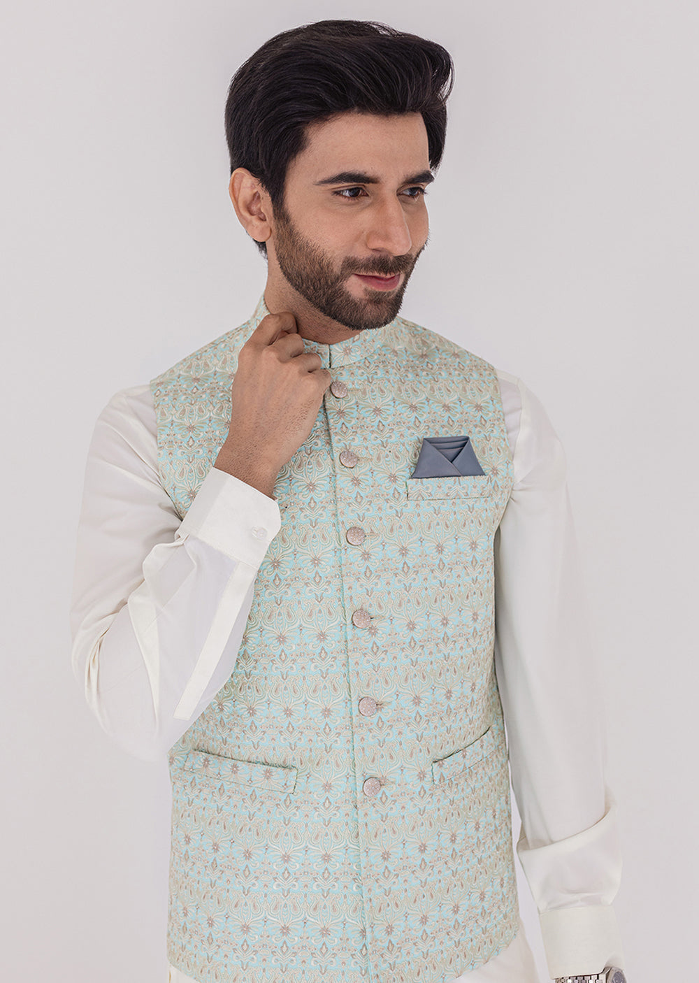 W-1991 - Light Blue Green - Mens Maysori Waist Coat 2024 - Memsaab Online