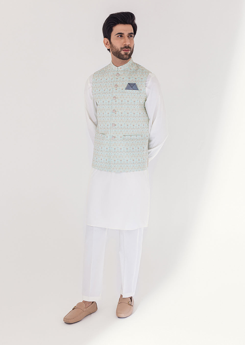 W-1991 - Light Blue Green - Mens Maysori Waist Coat 2024 - Memsaab Online