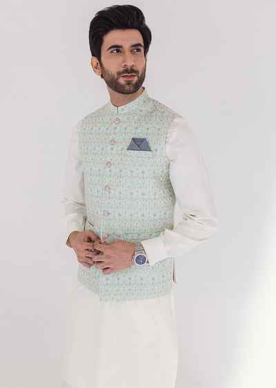 W-1991 - Light Blue Green - Mens Maysori Waist Coat 2024 - Memsaab Online