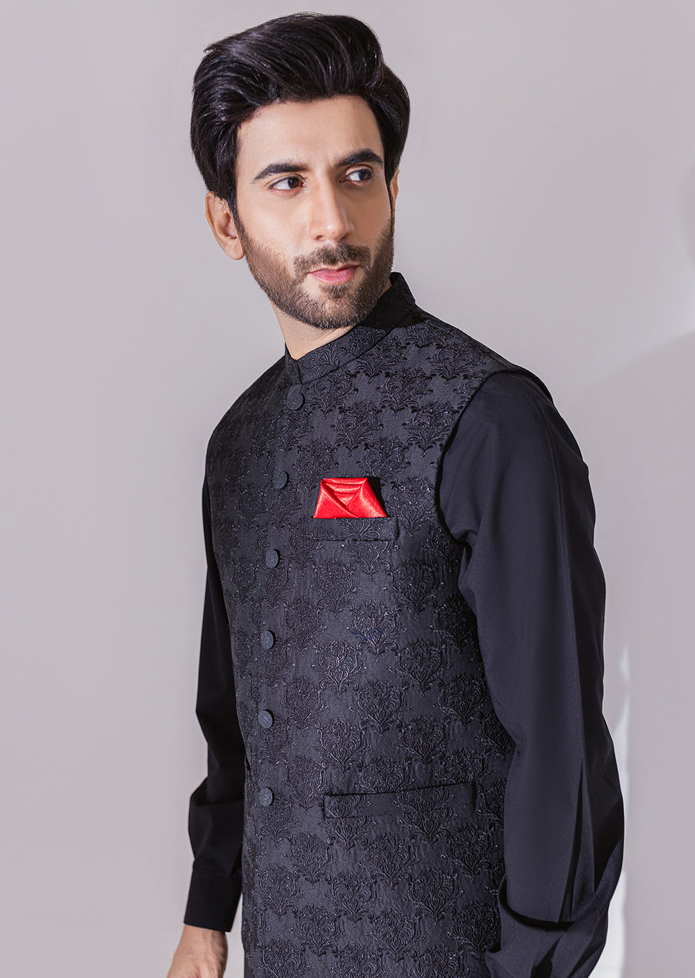 W-1992 - Black - Mens Maysori Waist Coat 2024 - Memsaab Online