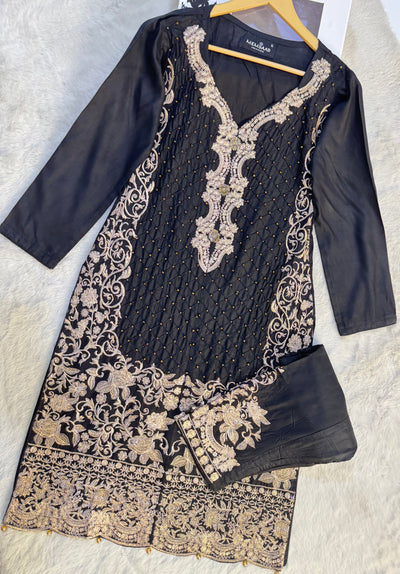 HK36 - Linen Embroidered Suit - Memsaab Online