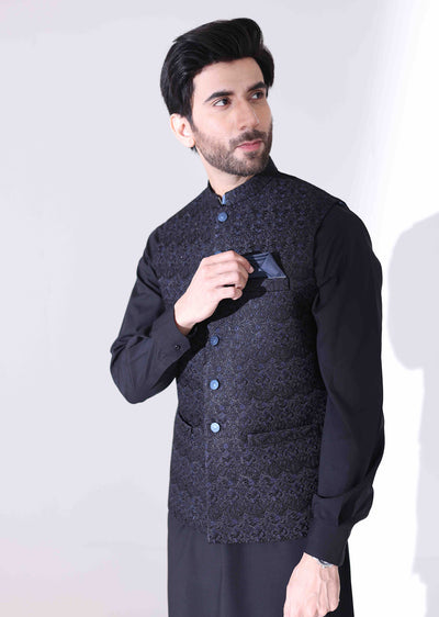 W-1993 - Black - Mens Maysori Waist Coat 2024 - Memsaab Online