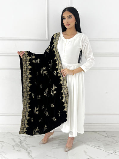 SMV103 Embroidered Velvet Shawl - Memsaab Online