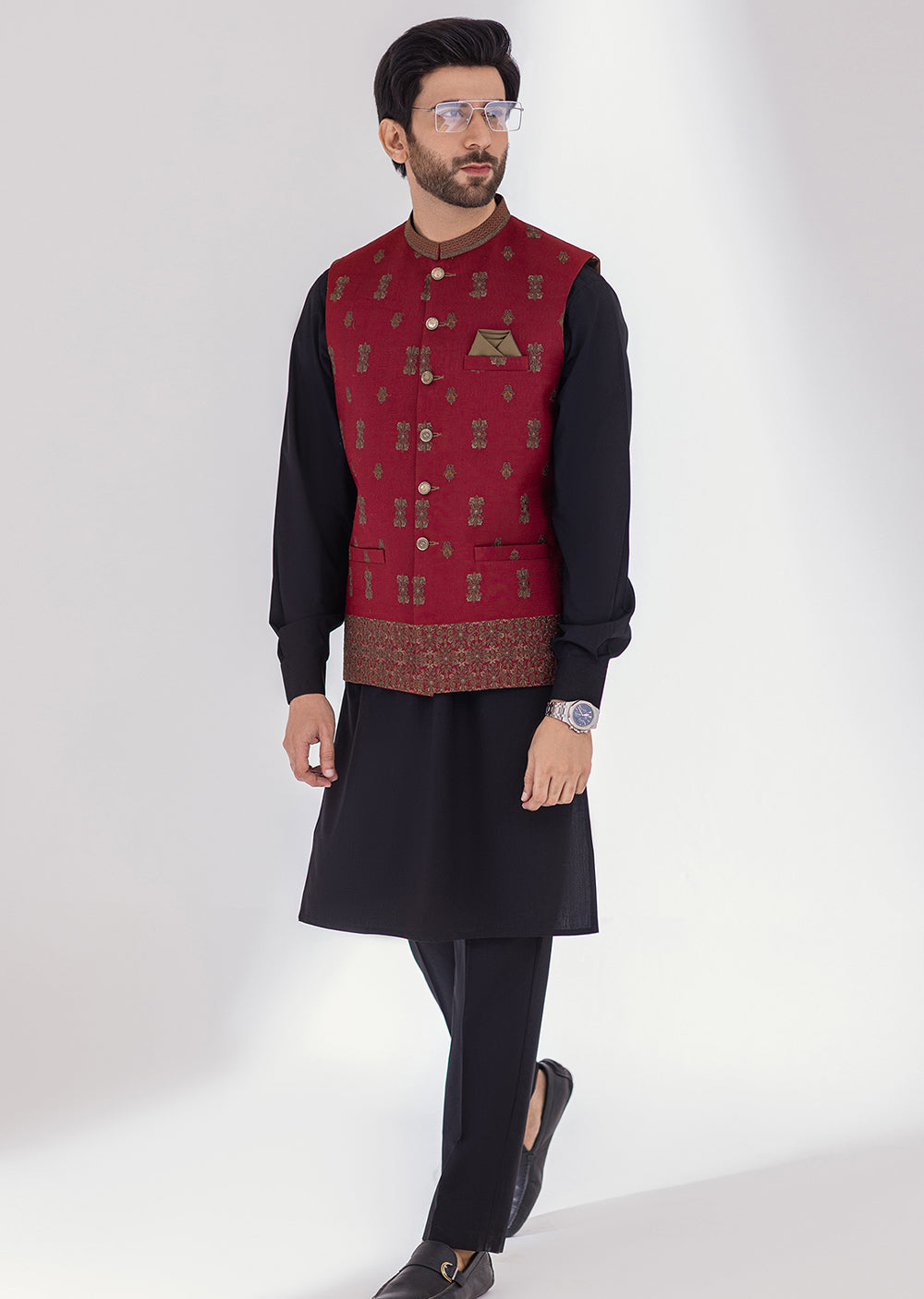 W-1995 - Red - Mens Maysori Waist Coat 2024 - Memsaab Online