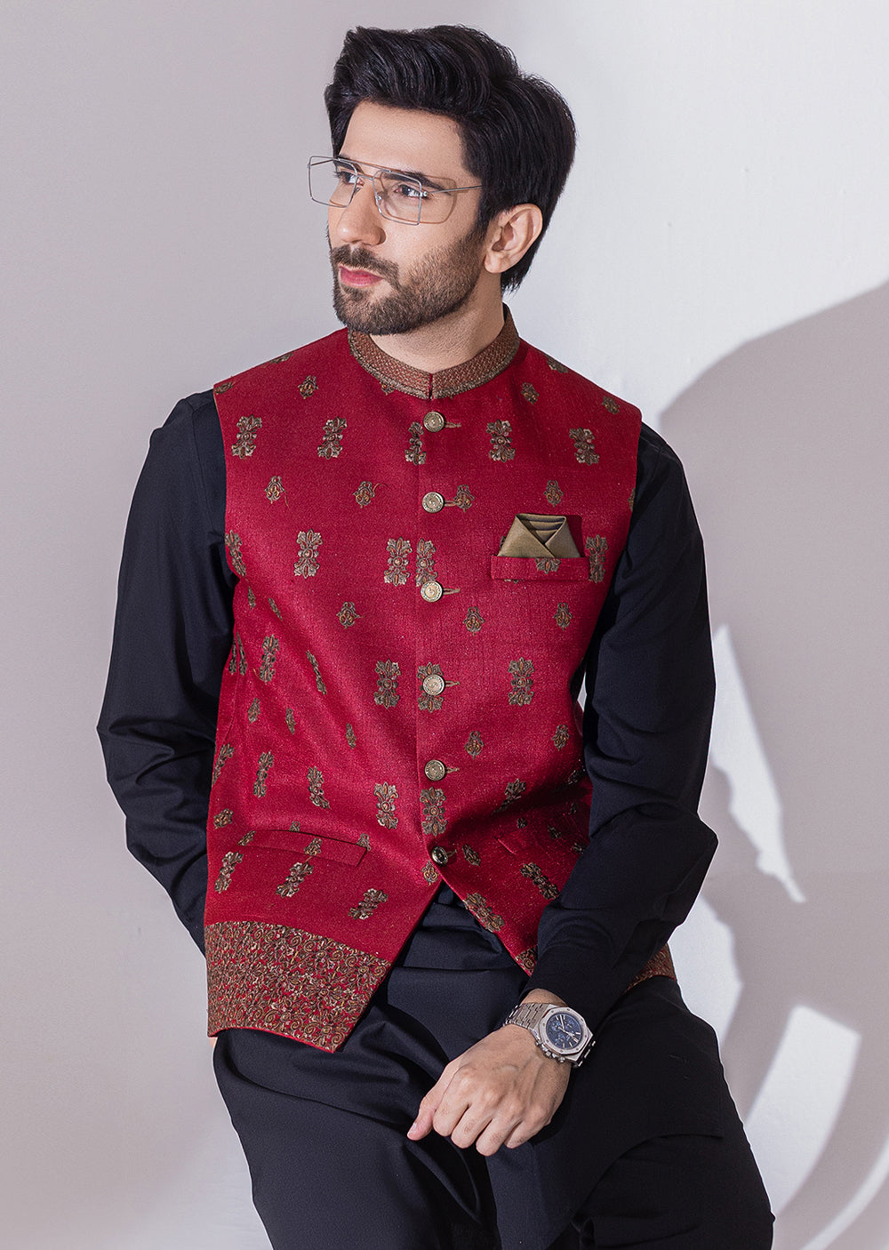 W-1995 - Red - Mens Maysori Waist Coat 2024 - Memsaab Online