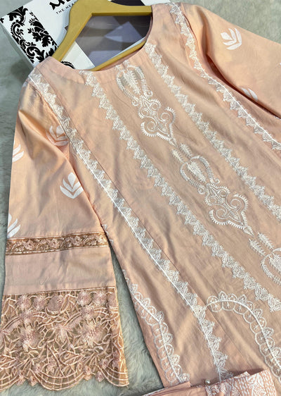 HSS-195 - Readymade Peach Cotton Suit - Memsaab Online