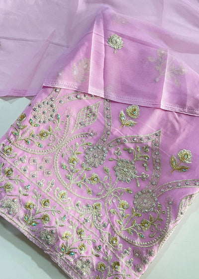 D9685 Pink Unstitched Georgette Suit - Memsaab Online