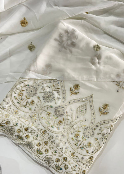 D9685 White Unstitched Georgette Suit - Memsaab Online