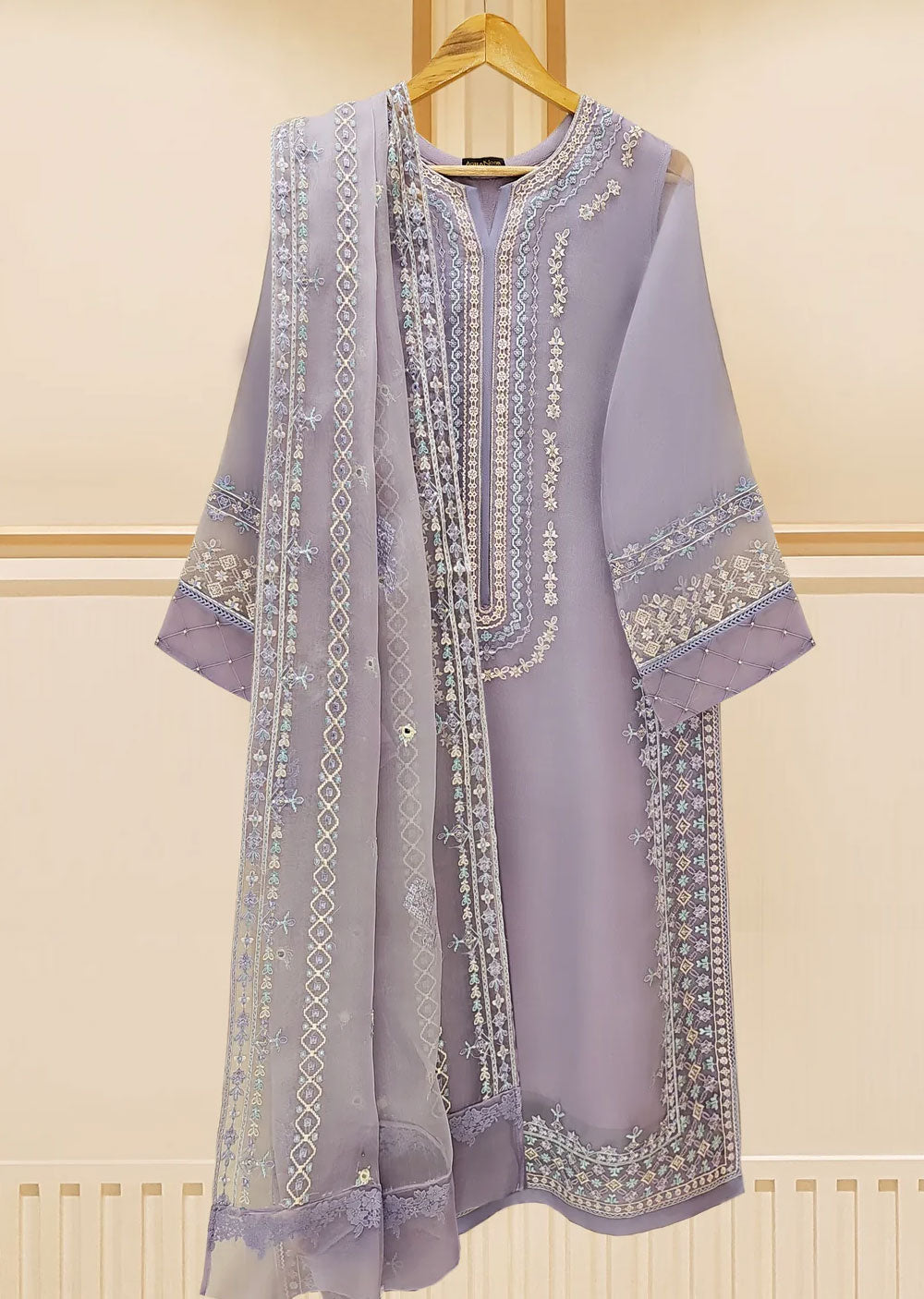 S109296 - Readymade -Pure Organza Embroidered Suit by Agha Noor 2024 - Memsaab Online