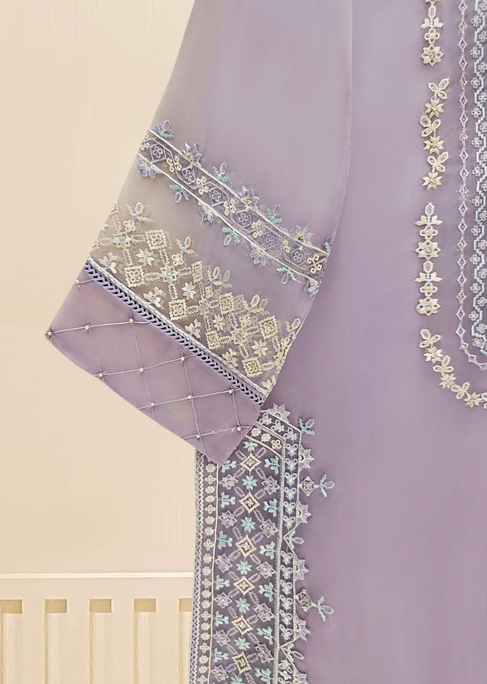 S109296 - Readymade -Pure Organza Embroidered Suit by Agha Noor 2024 - Memsaab Online