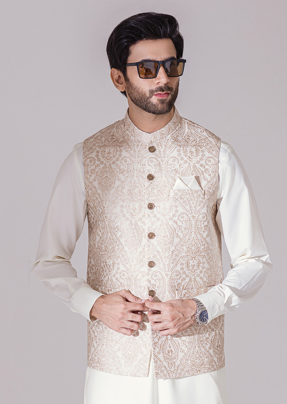 W-1996 - Light Fawn - Mens Maysori Waist Coat 2024 - Memsaab Online