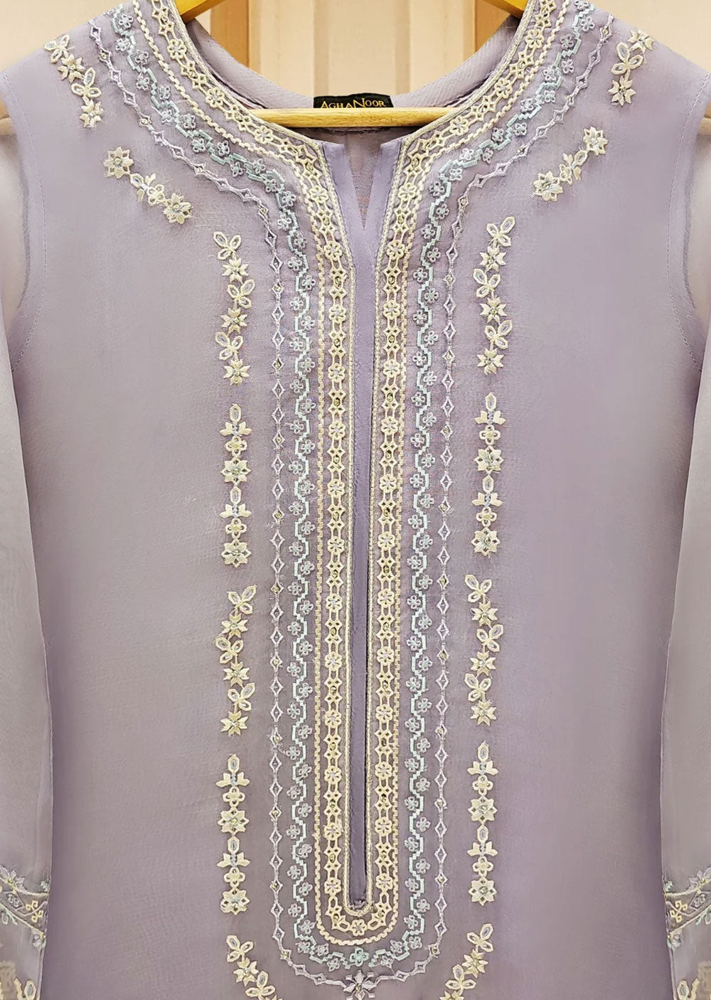 S109296 - Readymade -Pure Organza Embroidered Suit by Agha Noor 2024 - Memsaab Online