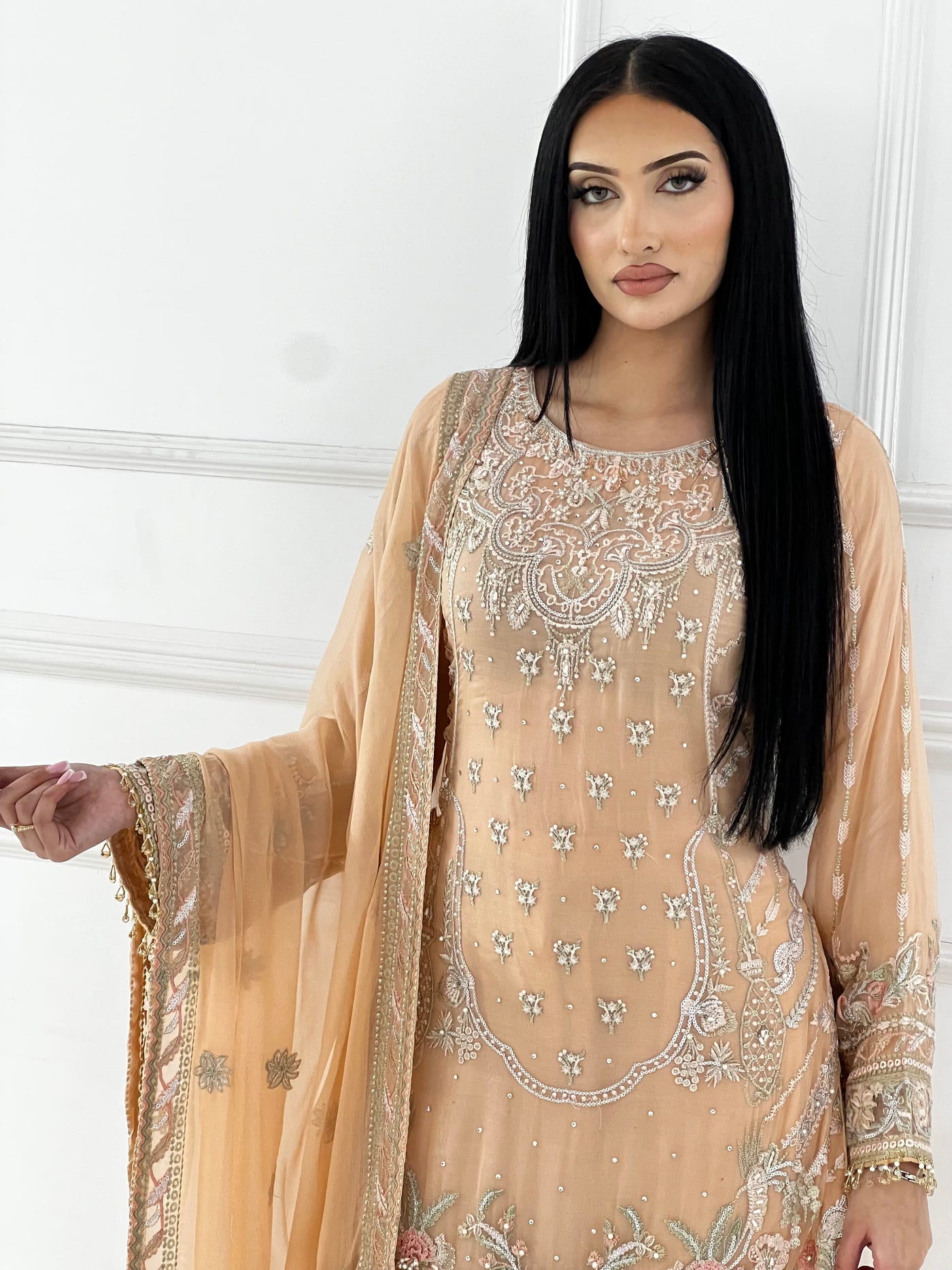 PS1625 Readymade Peach Chiffon Suit - Memsaab Online