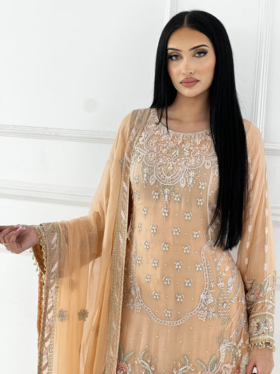 PS1625 Readymade Peach Chiffon Suit - Memsaab Online