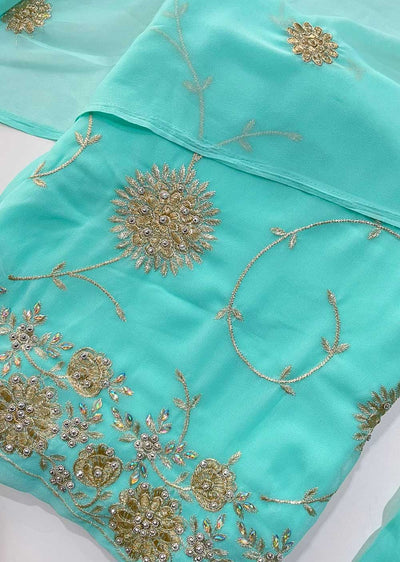 D9747 Green Unstitched Georgette Suit - Memsaab Online