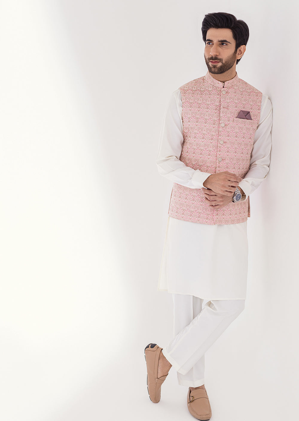 W-1997 - Light Pink - Mens Maysori Waist Coat 2024 - Memsaab Online