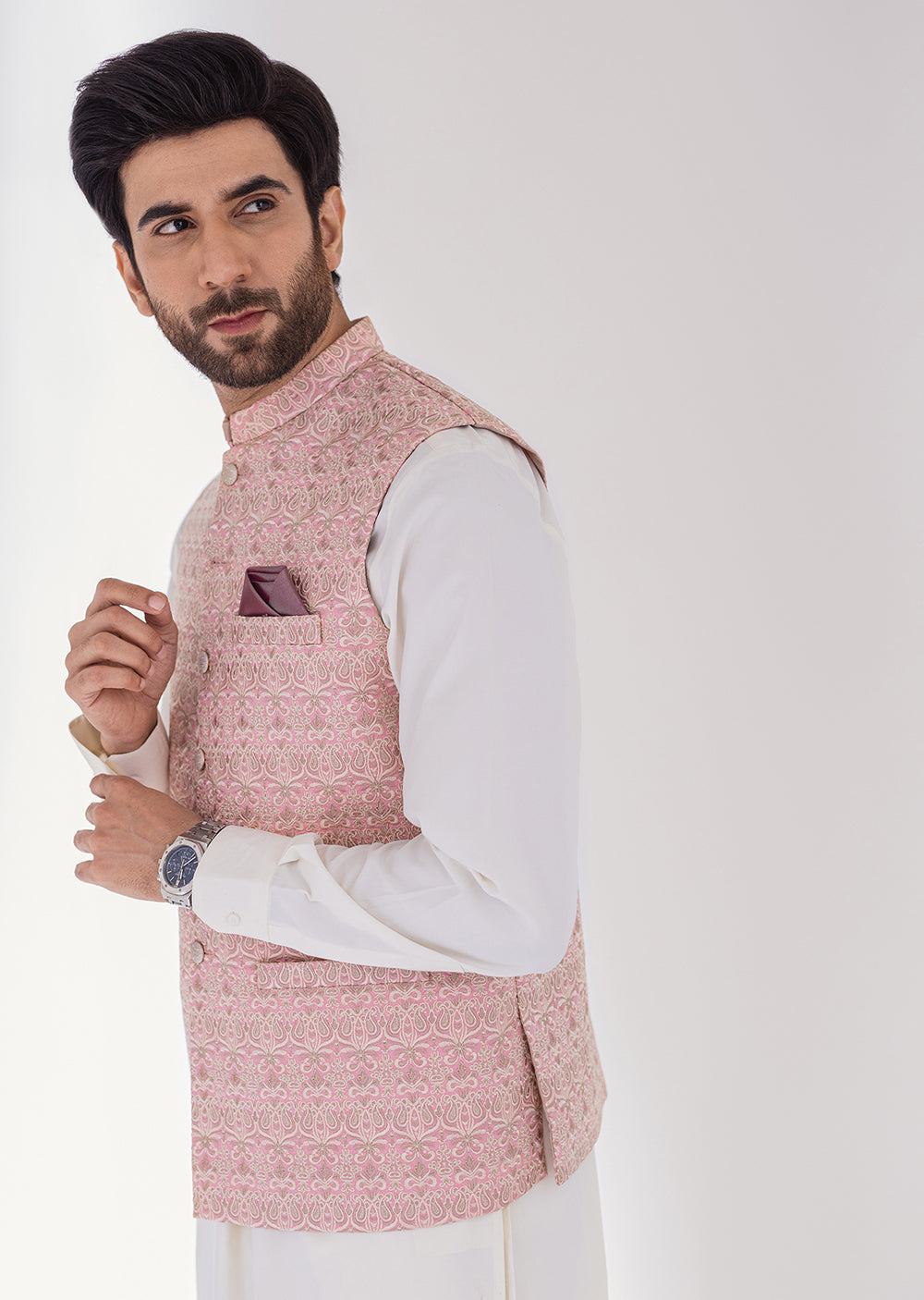 W-1997 - Light Pink - Mens Maysori Waist Coat 2024 - Memsaab Online