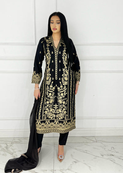 HK297 - Black - Readymade - Mother & Daughter Linen Outfit 2025 - Memsaab Online