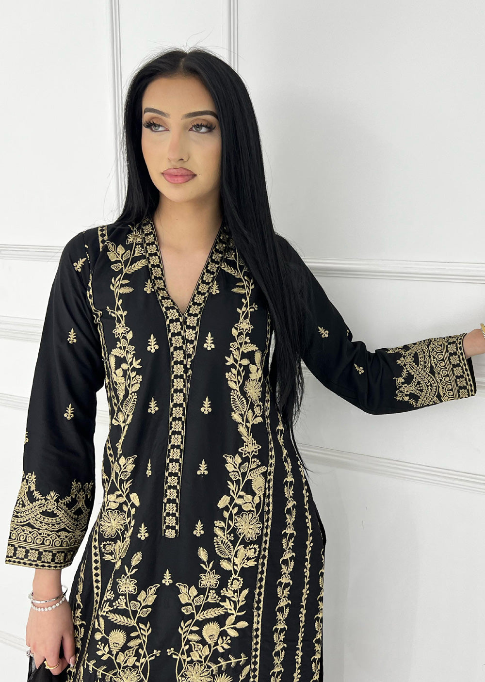 HK297 - Black - Readymade - Mother & Daughter Linen Outfit 2025 - Memsaab Online