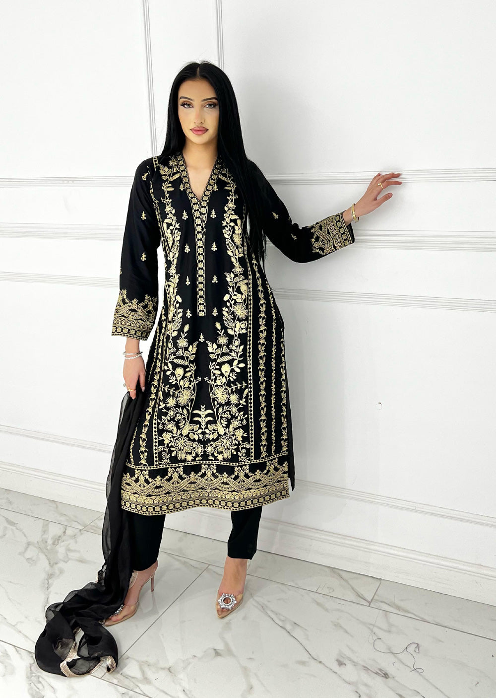 HK297 - Black - Readymade - Mother & Daughter Linen Outfit 2025 - Memsaab Online