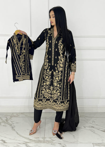 HK297 - Black - Readymade - Mother & Daughter Linen Outfit 2025 - Memsaab Online